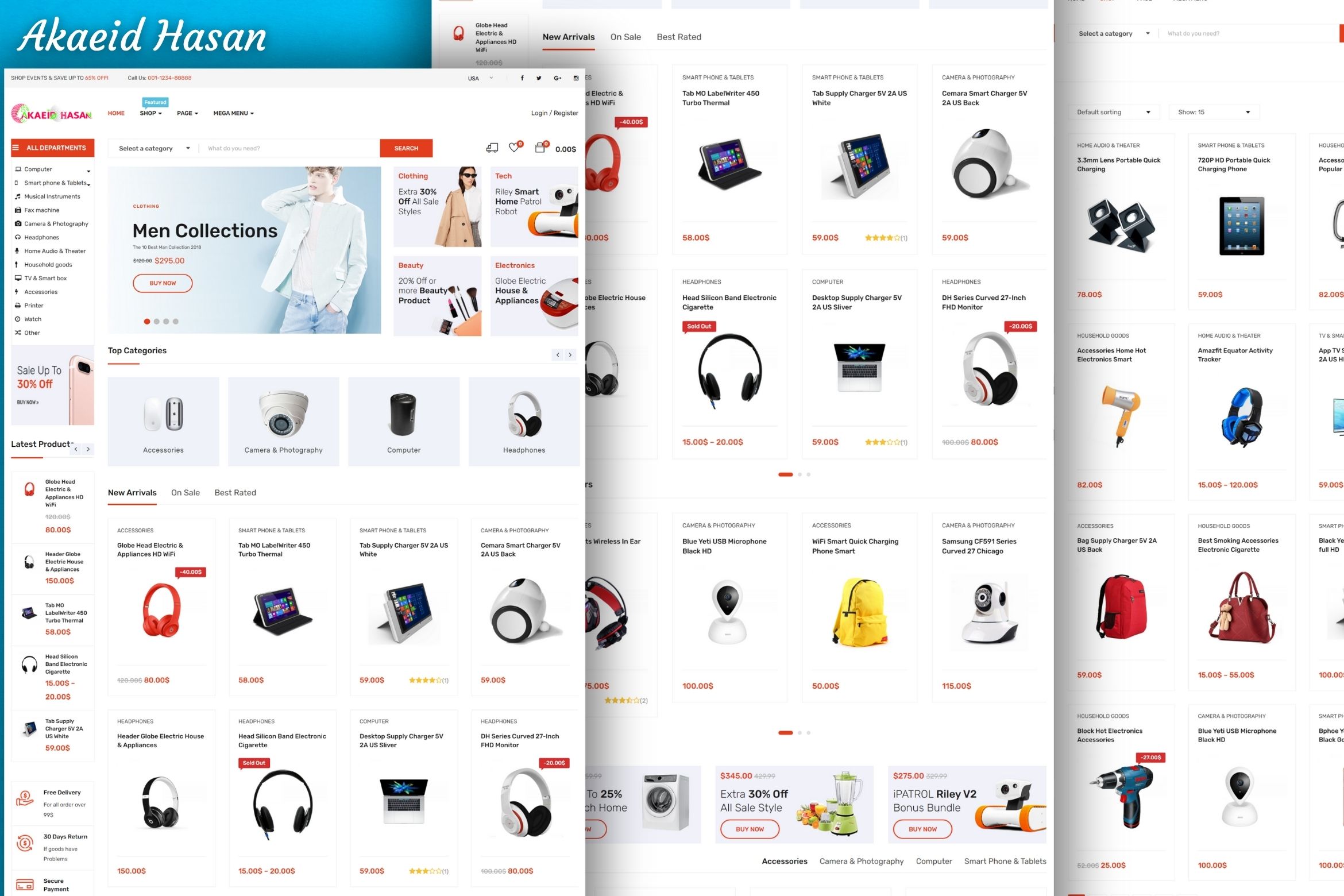 Screenshot of a Fashion Brand eCommerce Website project designed and developed by Akaeid Hasan using WordPress and WooCommerce. The image displays a modern online fashion store layout with product categories, featured items, product grid, pricing details, add to cart functionality, and clean navigation menu. The design highlights a responsive eCommerce structure optimized for online shopping, secure checkout system, and user-friendly browsing experience. This project represents a fully functional WooCommerce fashion website created by Akaeid Hasan with modern UI/UX and conversion-focused design.